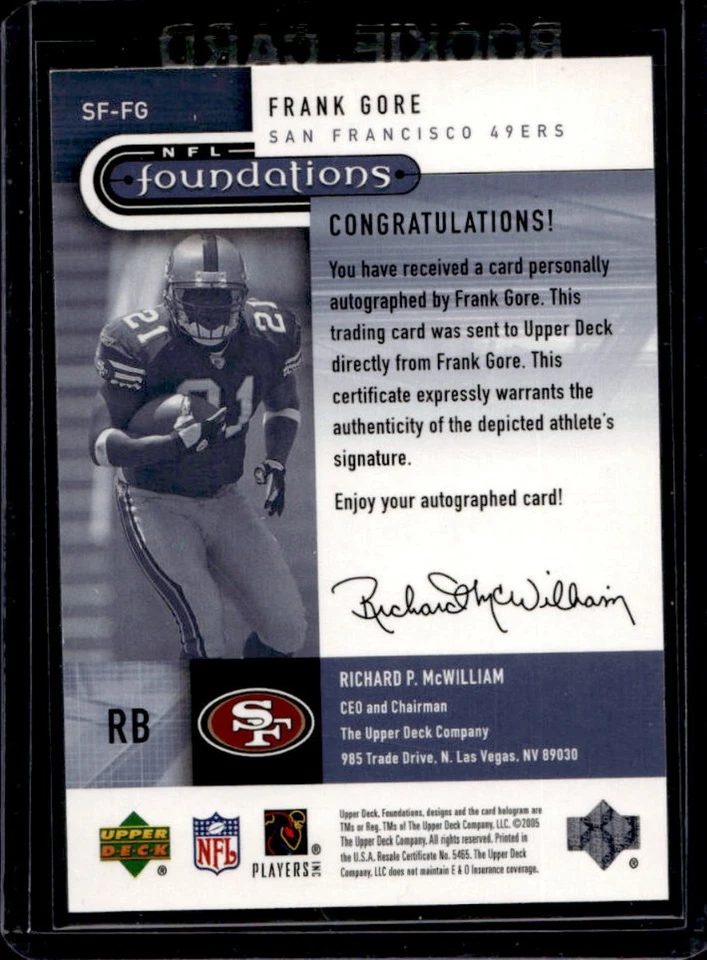 2005 Upper Deck Foundations Frank Gore Signature Silver RC Auto #SF-FG 49ers - Image 2 of 2