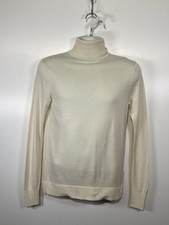 Uniqlo Women’s Fine Knit Turtleneck Jumper Cream/Ivory 100% Wool Size Small