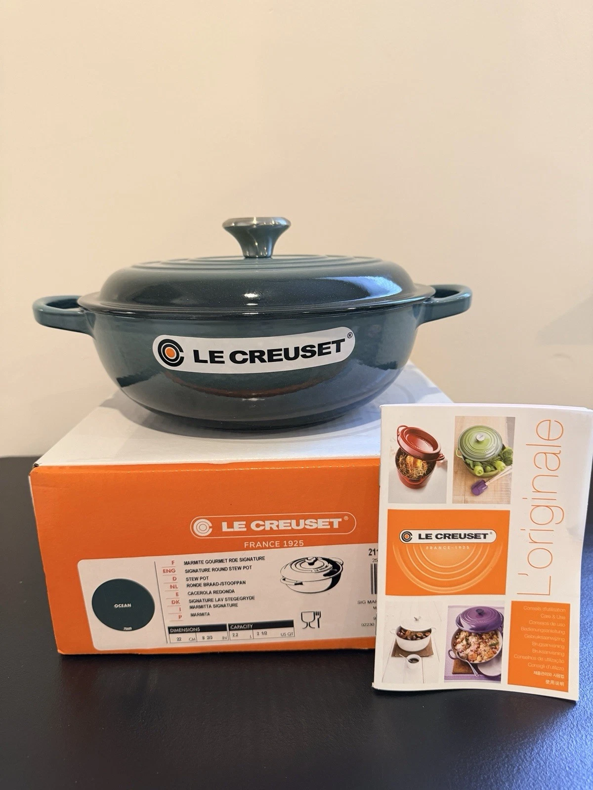 LE CREUSET Signature Ocean Soup Pot W/Lid 22 2.5QT Cast Iron New