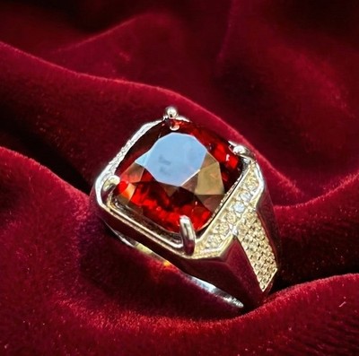 IGA zertifizierter natürlicher roter Malaia Granat Kissenschliff 7,20ct Ring in 925 HERREN - T