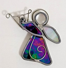 Vintage Stained Glass Angel Suncatcher/Ornament Handmade w/ Iridescent Glass 3"