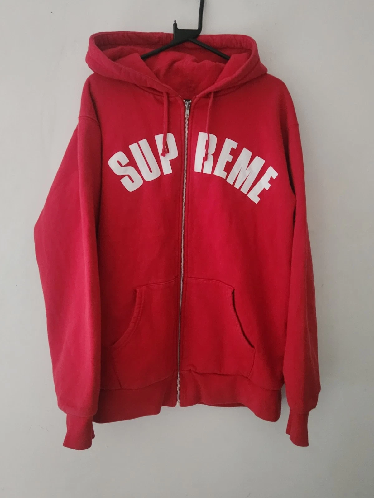 Felpa con cappuccio e zip termica logo FW10 Supreme Arc rossa XL vintage