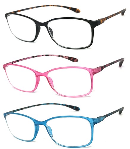 1 or 3 Pair Womens Reading Glasses Retro Square Colorful Thin Frame Tortoise Arm - Picture 21 of 26