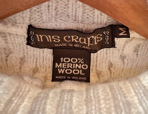 Inis Crafts Sweater Cream Merino Wool Turtleneck Heavy Warmth Size M Kids - Picture 3 of 3