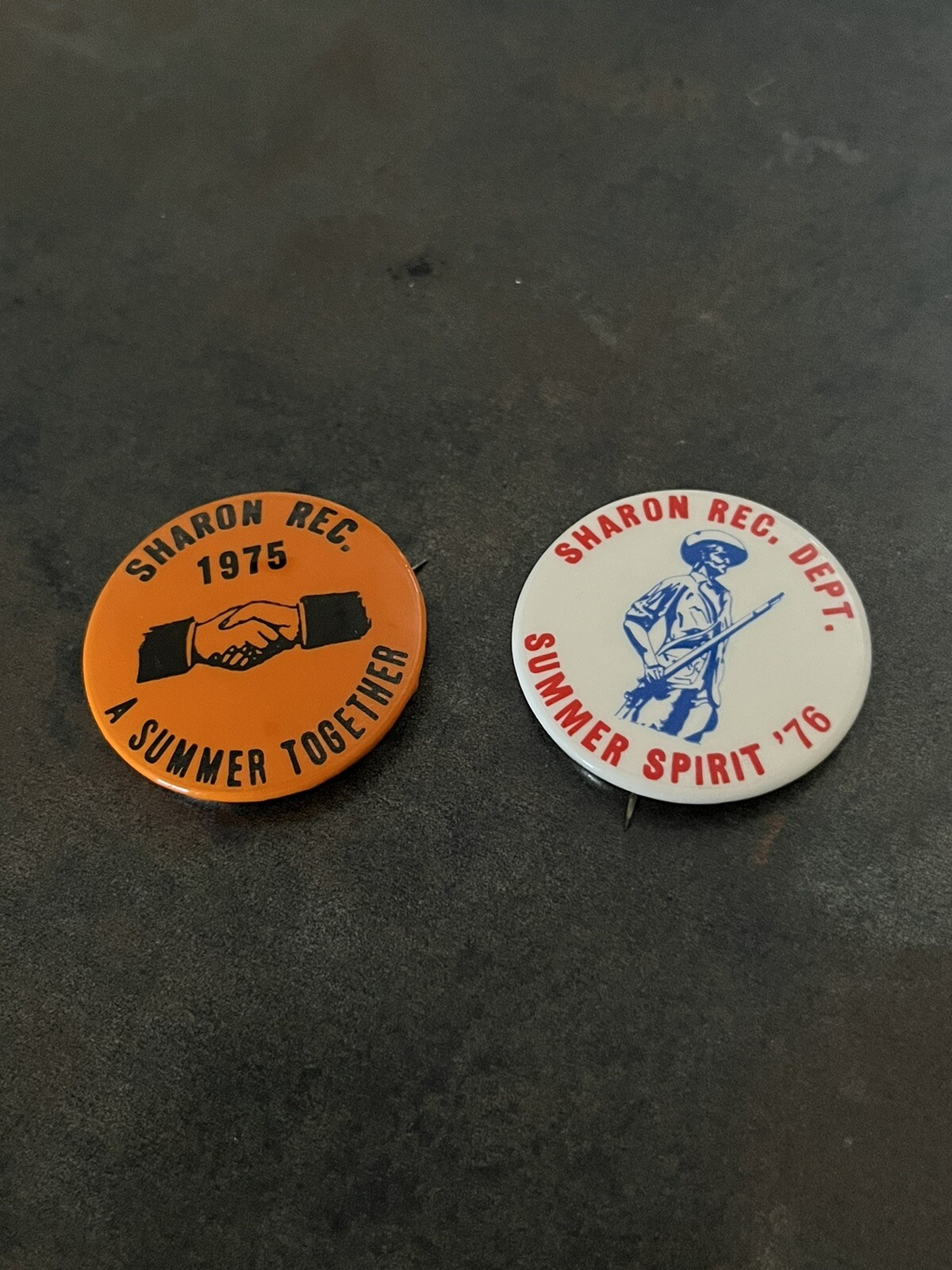 Sharon Rec Department 1975 1976 vintage Massachusetts pin button set of