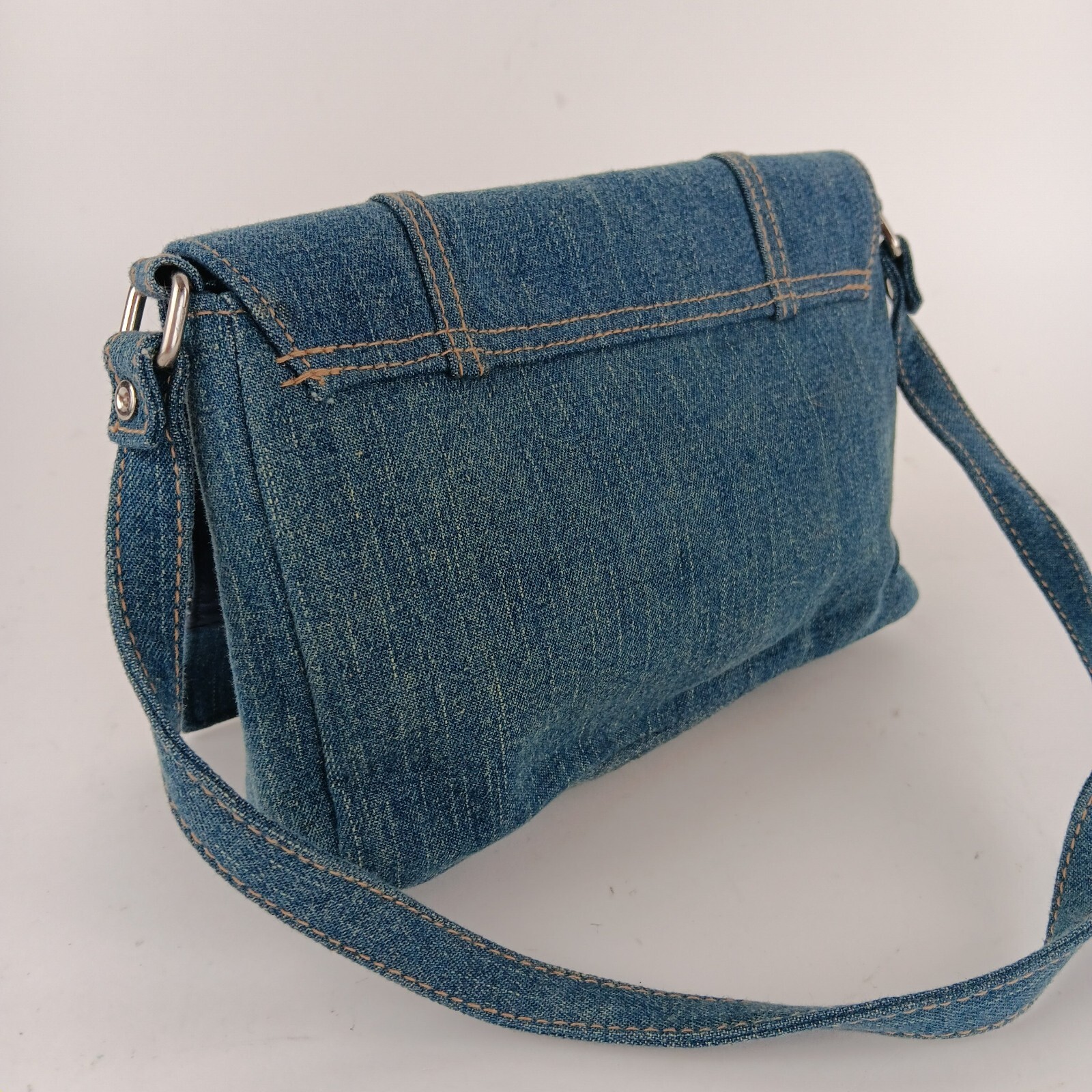 Womens Solid Blue Rectangular Shaped Studded Deni… - image 5