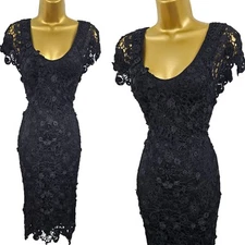 KAREN MILLEN KM-3 UK-12 Black Gatsby Flapper Beaded Crochet Cocktail Party Dress