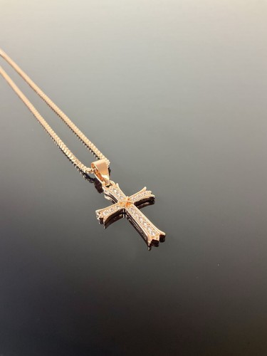 18K 18Ct GENUINE Rose Gold Filled Box Necklace & CZ Cross Crucifix Ref:-226 - Picture 3 of 4