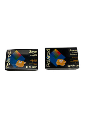 2-POLAROID 8mm Video Cassette Tape P6-90MP. Camcorder. 90 Mins. NEW Sealed