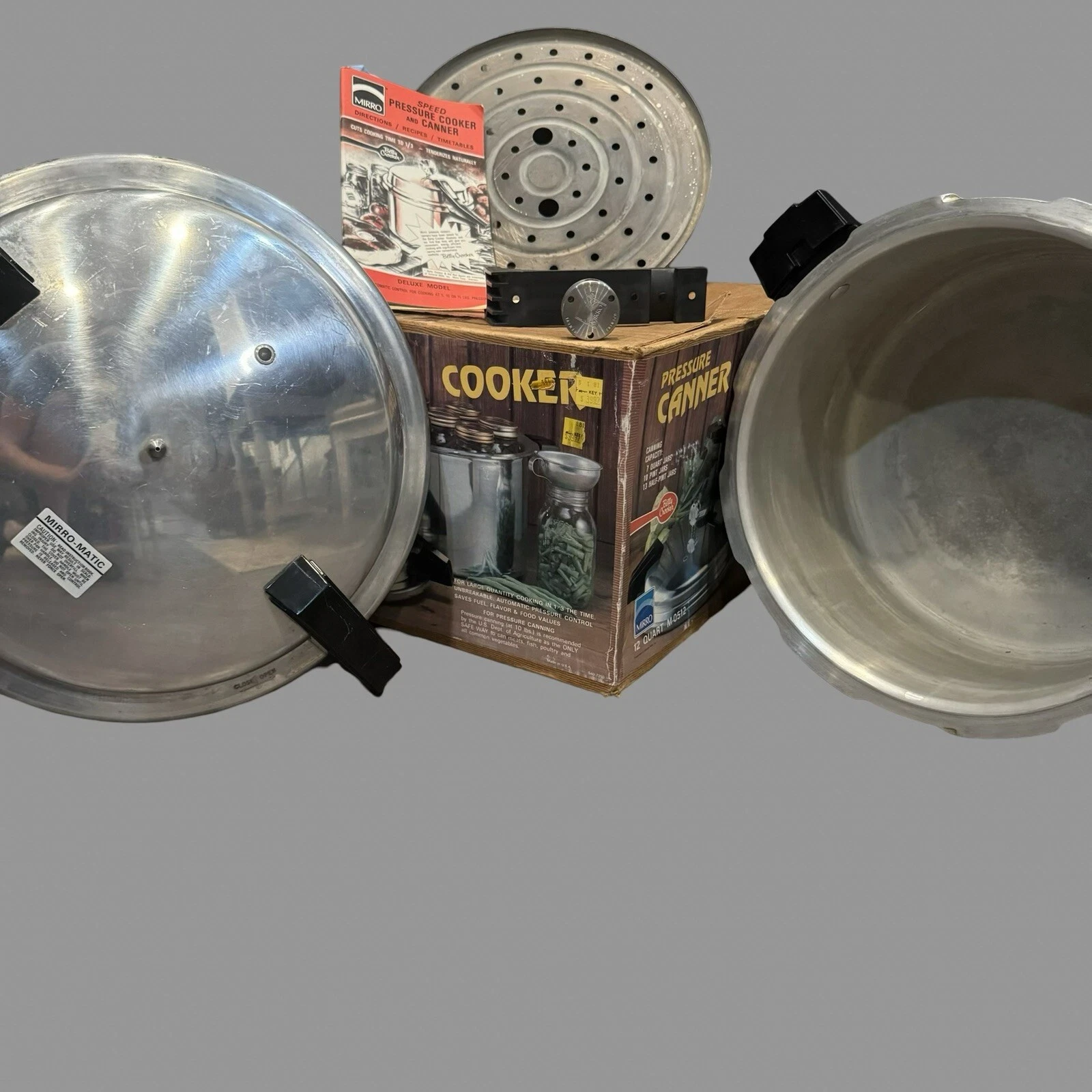 VTG Mirro 12 Quart Pressure Cooker Canner M-0512 Polished Aluminum 5-10-15 lb