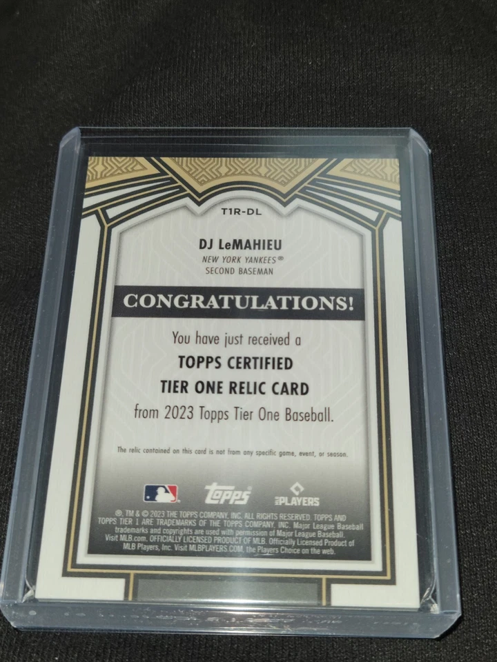 2023 Topps Tier One DJ LeMahieu Relic Game Used Jersey /400 Memorabilia  - Image 2 of 2
