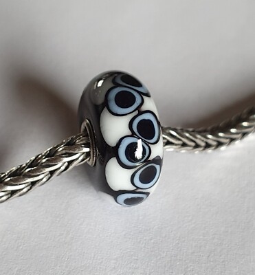 AUTHENTIC TROLLBEADS OOAK RETIRED BEAD BLACK/WHITE/LAVENDER