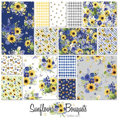 2-1/2'' Sunflower Bouquets Strip Roll  40 pieces by Clothworks