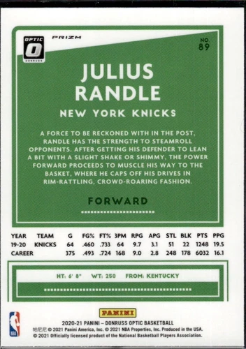 2020-21 Panini Donruss Optic Purple Shock Prizm #89 Julius Randle Knicks
