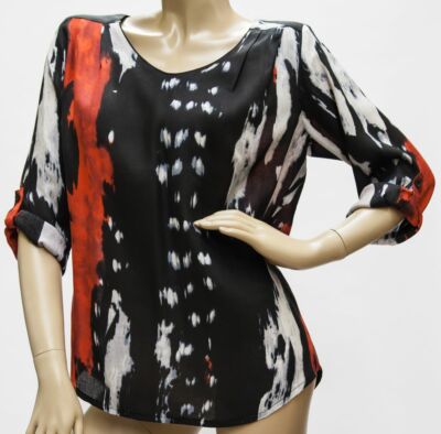 Blue Seven Shirt Blusenshirt 3/4 Arm oder Halbarm Viskose Batik schwarz rot grau