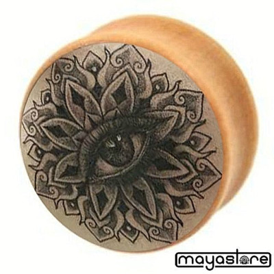 6MM-16MM OHR PLUG HOLZ BLUME MIT AUGE ORIENT FLOWER EYE TUNNEL WOOD SADDLE PLUGS