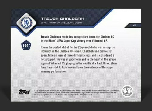 2021 TOPPS NOW UEFA SUPER CUP CHELSEA FC TREVOH CHALOBAH ROOKIE CARD RC #3 DEBUT - Picture 2 of 2