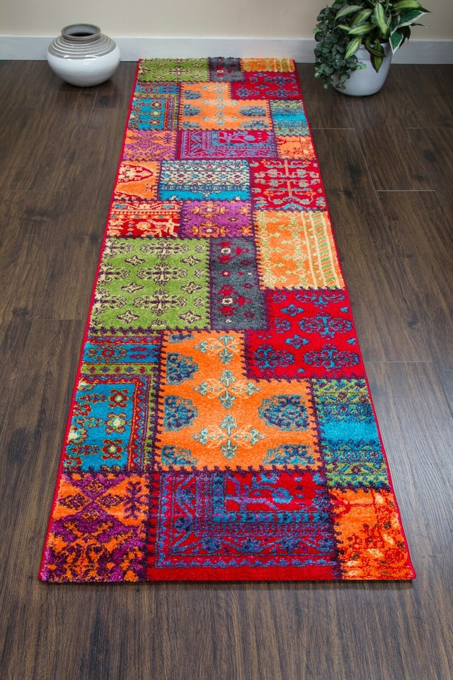 Rainbow Patchwork Rug Runner Bright Multi Color Mat Vivid Intricate ...