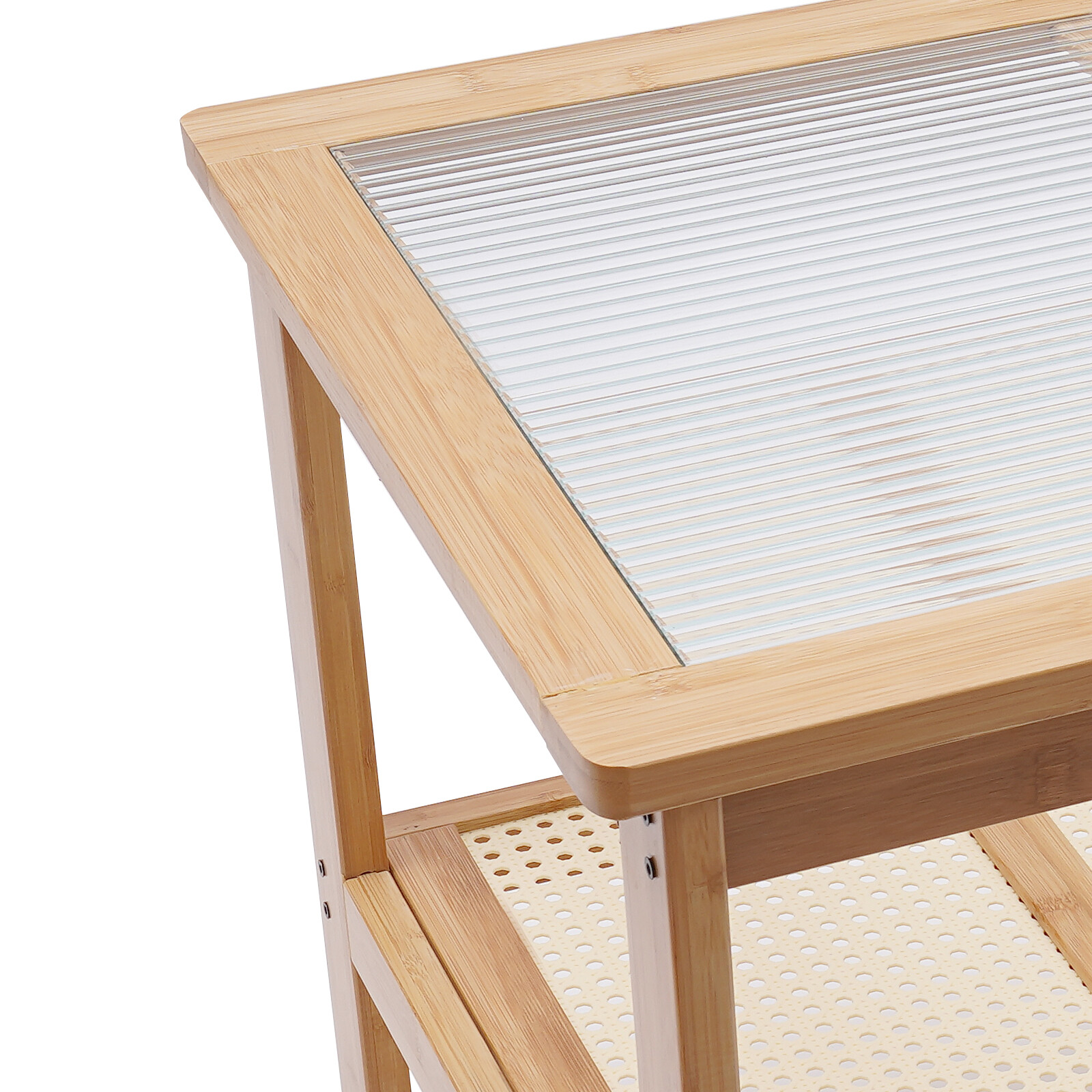 Wood Rectangle Coffee Table 2 Tier Glass Top Table Living Room Furniture Table