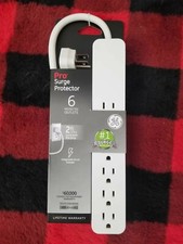 GE Pro 6-Outlet Surge Protector, 2 Ft Extension Cord, 620 Joules, Power Strip