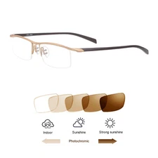 Men Transition Photochromic Brown Reading Glasses Half Rimless Sunglasses Reader