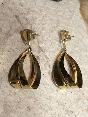 Vintage 14K Yellow Gold Twisted Loop Dangle Stud Earrings 5/16