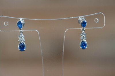 Kashmir Blue Kyanite & Cambodian Zircon Platinum Plated Sterling Silver Earrings