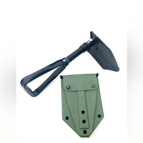AMES Black US Army Rugged Steel Tri-fold Shovel and Olive Drab Carrier