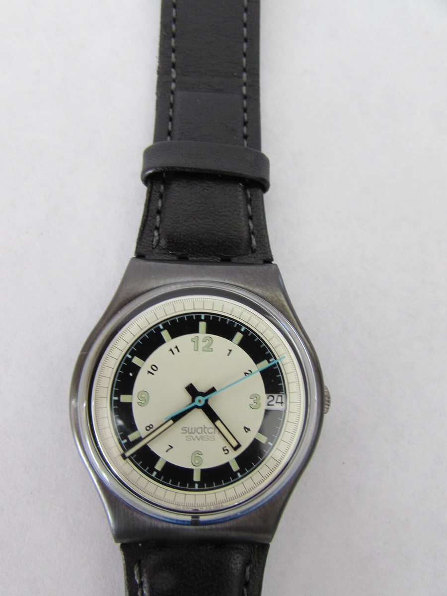 Swatch Original Wrist Watch MBA 1989 GX403 New Battery Leather