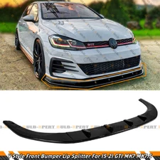 FOR 15-21 VW GOLF R GTI MK7 MK7.5 GLOSS BLACK V STYLE FRONT BUMPER LIP SPLITTER