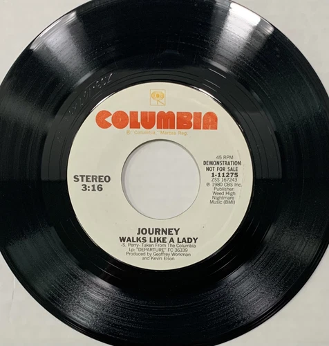 45 rpm Vintage 7” Vinyl Single Hit Record Journey Walks Like A Lady PROMO