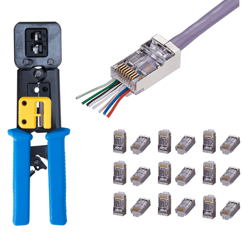 Cat6 RJ45 Shielded EZ Modular Plug Connector WITH Crimp Tool End Pass Through - Afbeelding 1 van 5
