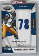 JACKIE SLATER 2010 CERTIFIED FABRIC OF THE GAME JERSEY #25/25 error card -read