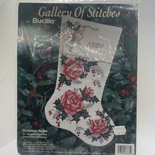 Bucilla Christmas Roses Holiday 16 Inch Stocking Cross Stitch Kit New 33335