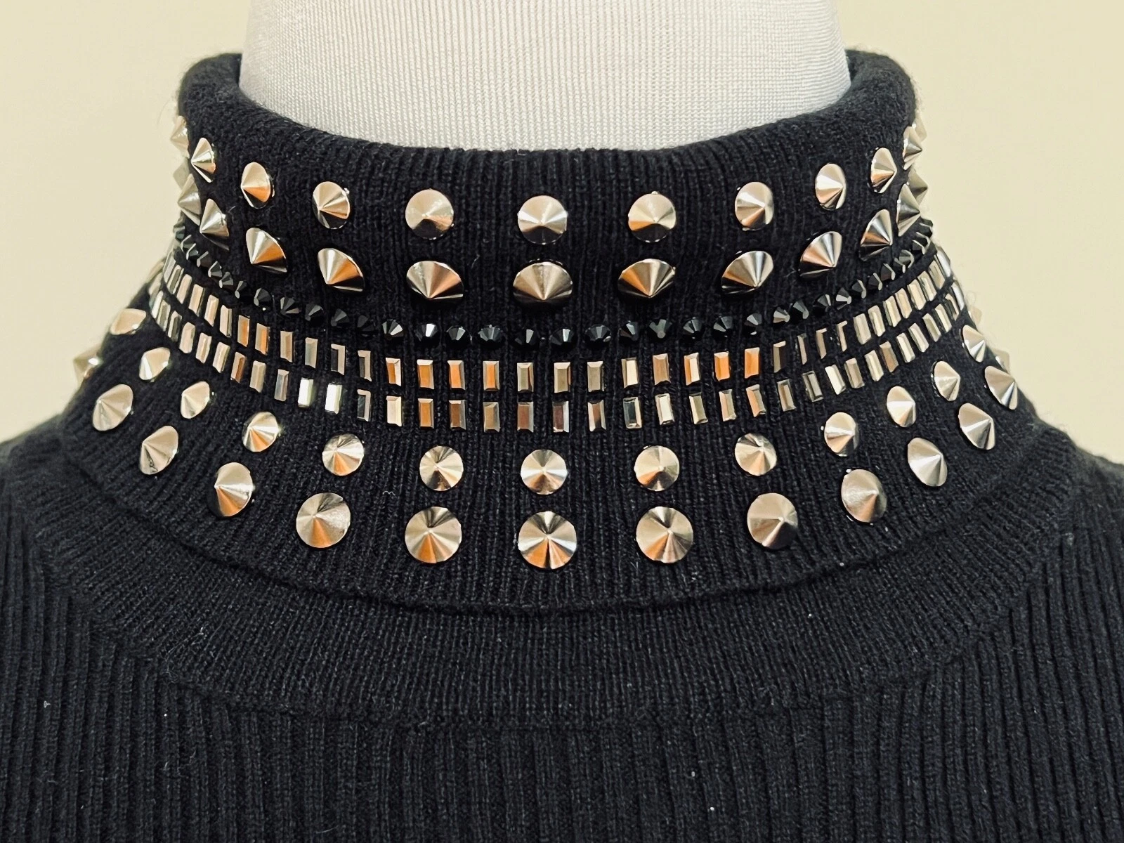 Abito nuovo con etichette Versace cristallo a chiocciola nero lana cashmere 46 10 $2350