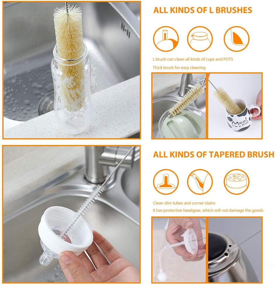 Masthome 9 Pieces Bottle Brush Set, Long Handle Bottle Cleaner for Washing Narro
