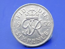 BRITISH SIXPENCE 1952 LOW MINTAGE  / SNIFF'S  ANCIENT COINS T-4/5
