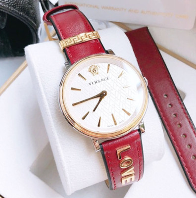 Versace Women's Watch VBP020017 Quartz White Dial Bordeaux Leather