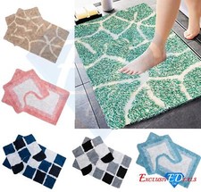 2pc Bath Mat & Pedestal Set 100% Cotton Anti-Slip Back  Absorbent Bathroom Rugs