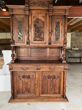 buffet ancien Henri II bois massif sculpté, deux corps, 2m x 1,40 x 0,50