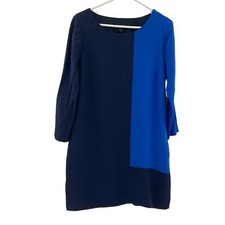 J. Crew Jules Silk Dress Colorblock Size 8 Blue Short 3/4 Sleeves Womens