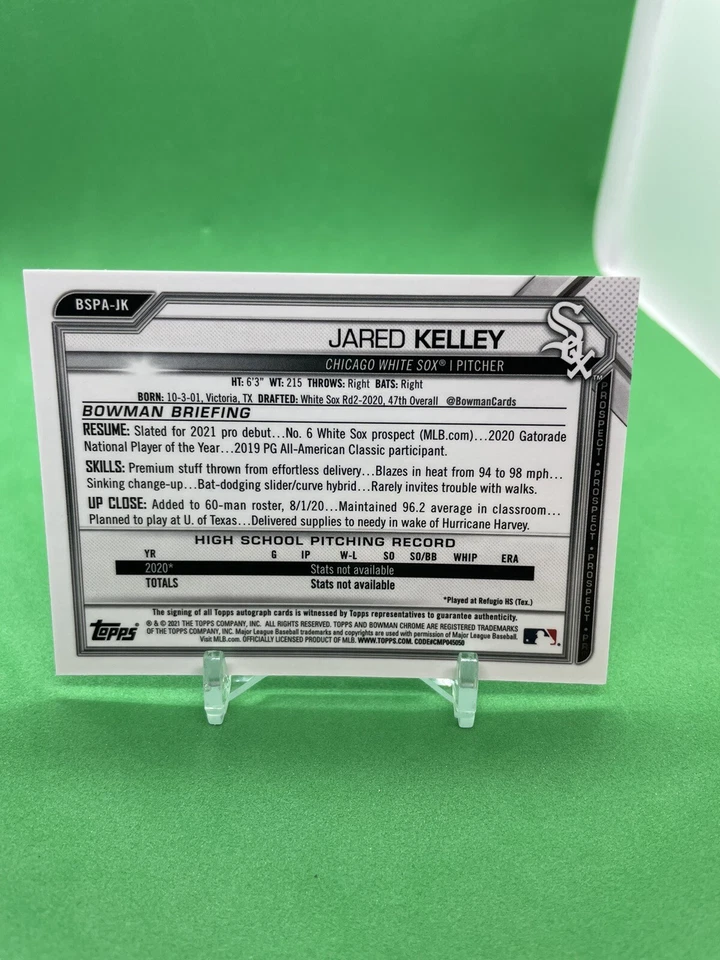 2021 Bowman Chrome Sapphire Jared Kelley 1st Prospect Auto Autograph #BSPA-JK - Image 2 of 3
