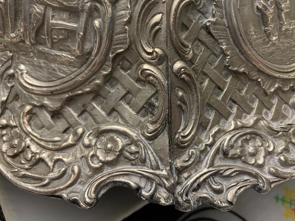 Antique Sheffield Silver on Copper Plate Repousse Flower Frog Bowl Centerpiece - Image 4 of 4