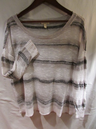 EILEEN FISHER Gr. XL Bio Leinen & Baumwolle Pullover Boxy Pulli grau gestreift