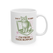 Funny Cat Mug Cat Lover Owner Gift Retro Computer Tech Support Cute Coffee Cup