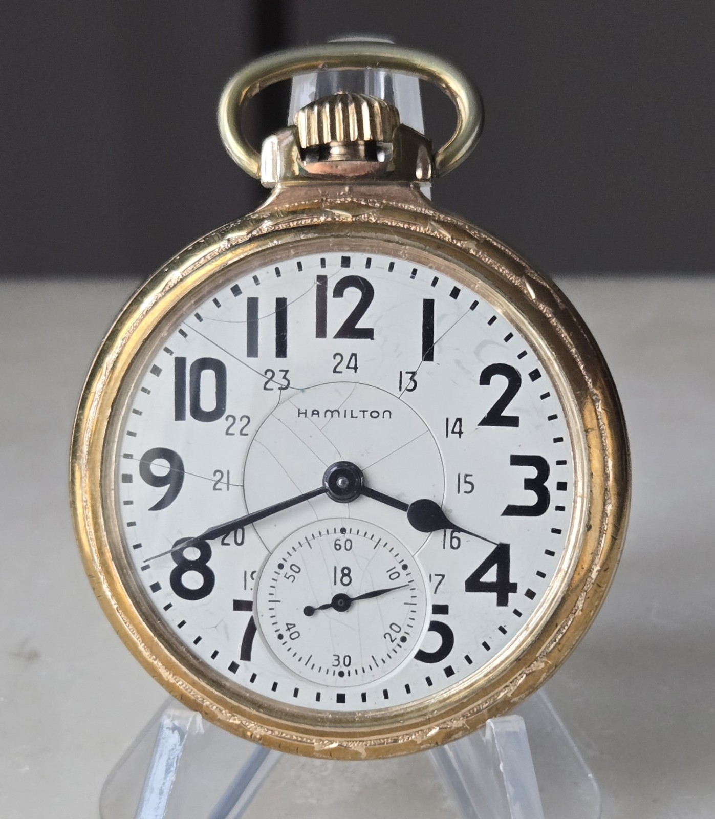 1953 Hamilton USA 21J Gr: 992B M5 16s POCKET WATCH 24H Railroad Dial OF GF TICKS