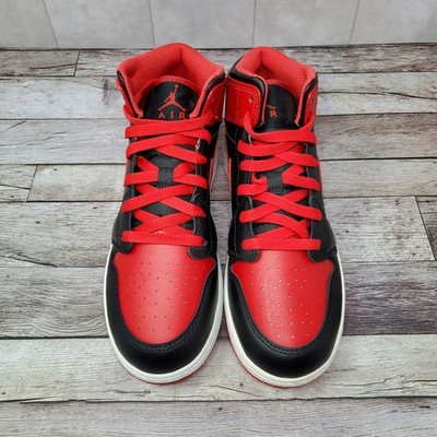 Nike Air Jordan 1 Mid GS Alternate Bred Black Fire Red Size 6.5Y