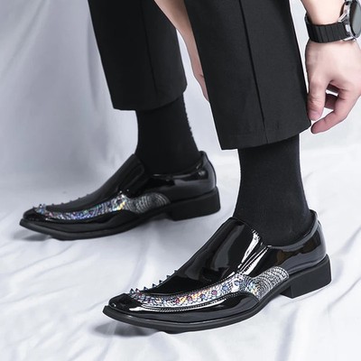  Men's Trendy Business Shoes British Style Pointed-toe Chelsea Leather Shoes 