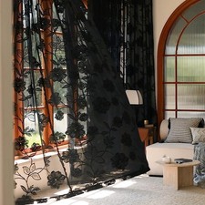 Treatmentex Black Sheer Lace Curtains for Bedroom Living Room Studio 84inch Long