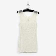 Free People Starlight Mini Dress Size M Cream Mesh Lurex Bodycon Neutral Summer